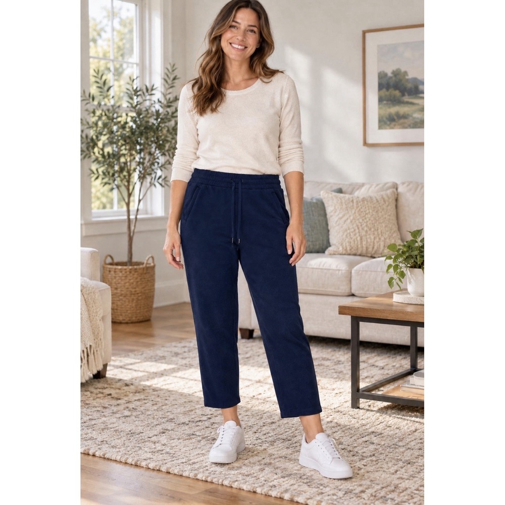 T by Talbots Out & About Stretch Jogger Pants Navy Blue Sp Drawstring Comfort